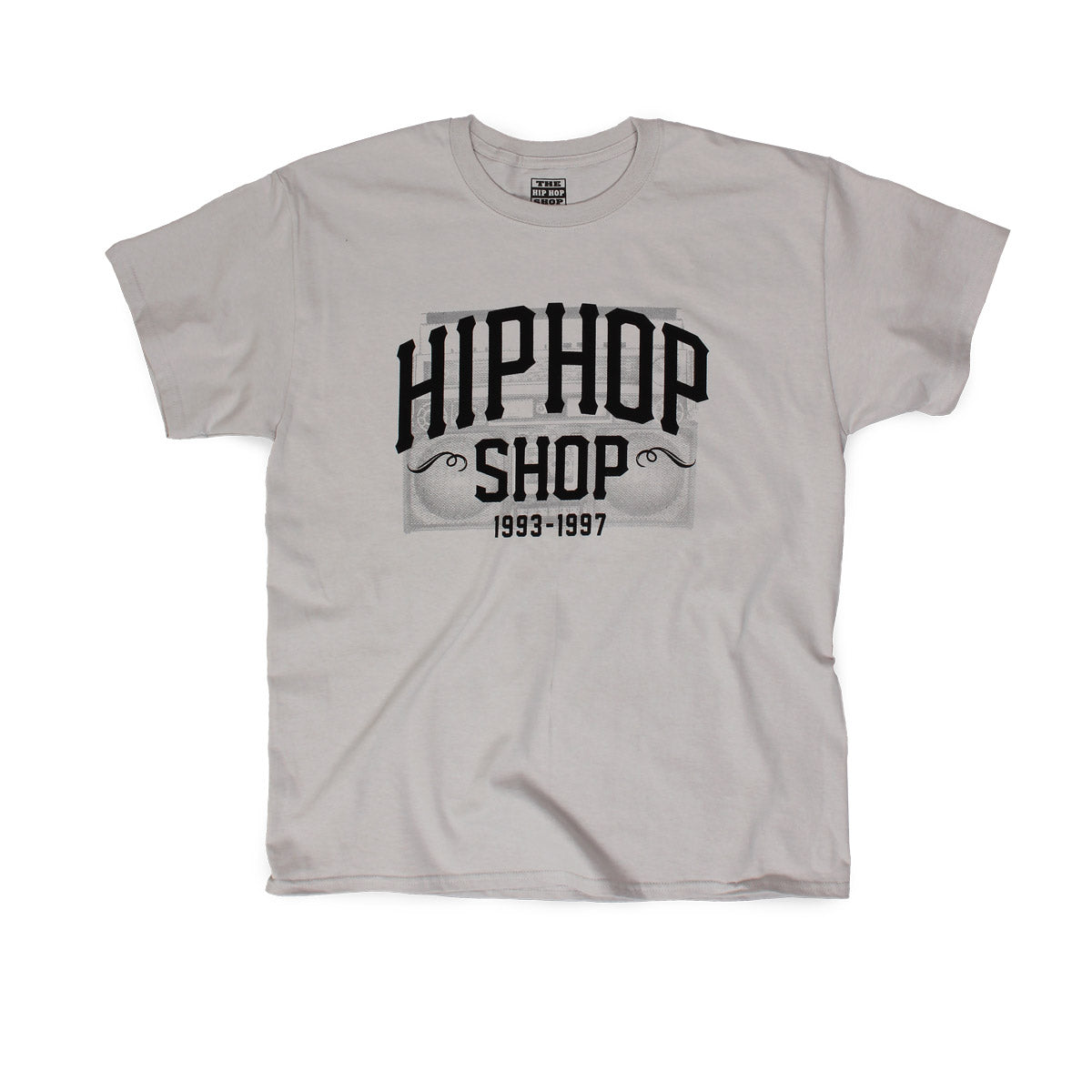 The Hip Hop Shop radio logo gray t-shirt